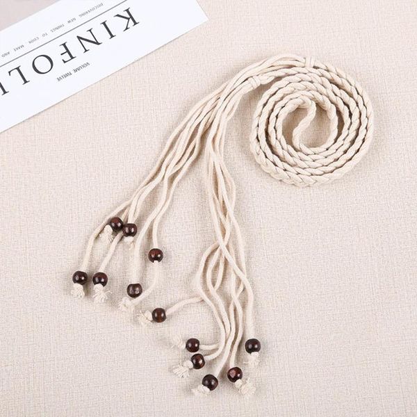 

sanwood fashion handmade braided wooden bead women's belt 3 colors bohemia tassels waistband belts, Black;brown
