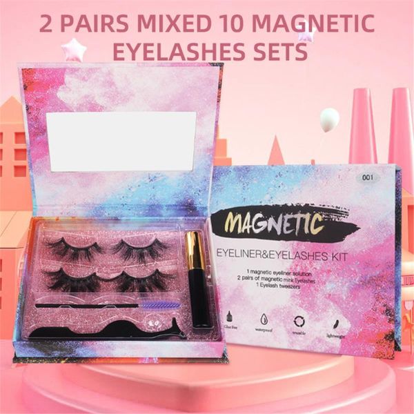 

2pcs magnetic eyelashs set eyeliner& magnetic lashes & tweezer brush set waterproof long lasting eyelash extension with mirror