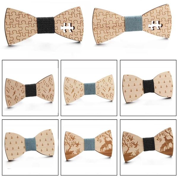 

gentleman handmade wooden bowtie musical note boat anchor pattern men kids party necktie bowknot classic wedding accessory q wmtqlp, Black;gray