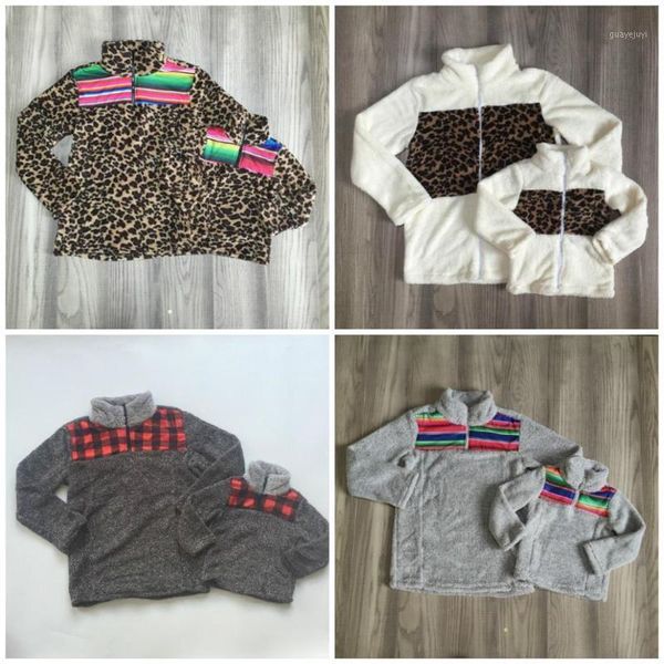 

girlymax fall/winter outfits baby girls warm coat serape leopard plaid fleece mommy cotton clothes children boutique, White