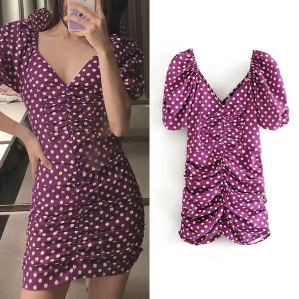 

v-neck fashion versatile dress new pleated bubble sleeve high waist slim pencil skirt for women, Black;gray