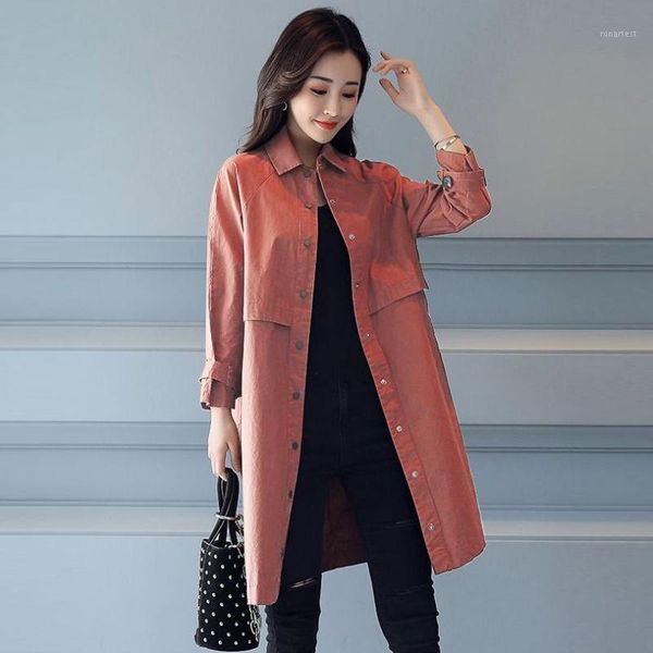 

fashion trench coat women 2019 spring autumn long sleeve windbreaker female plus size long trench coat1, Tan;black