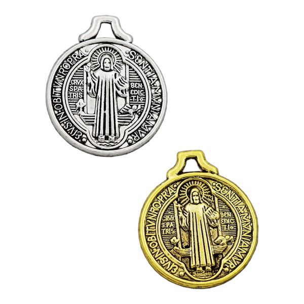 Medalla de San Benito Encantos Cross Smqlivb Charm Beads Memorabilia Católica 18.3x21.7mm Antique Pingentes de Prata Jóias DIY L496 36pcs / Lot