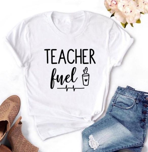 

teacher letter print t shirt women short sleeve o neck loose tshirt 2020 summer women tee shirt camisetas mujer, White