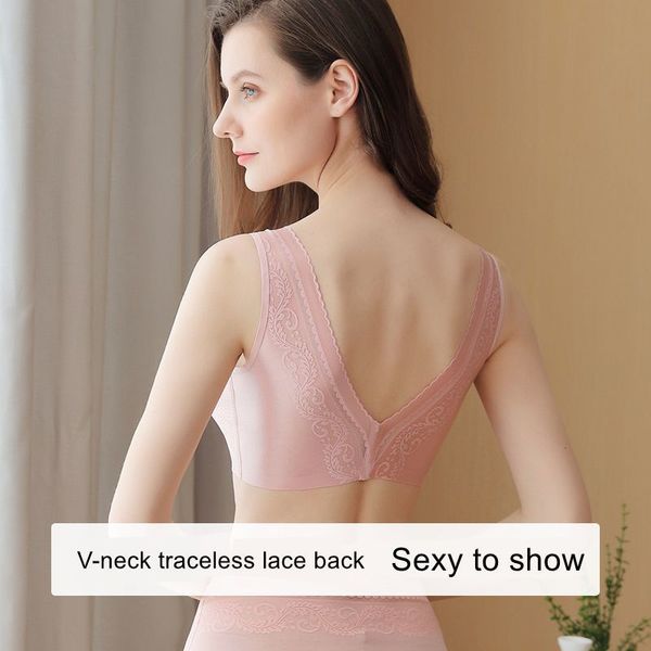 

2021 new seamless underwear women's thin non-steel ring front buckle gathered back accessory breast anti-droop bra, Red;black