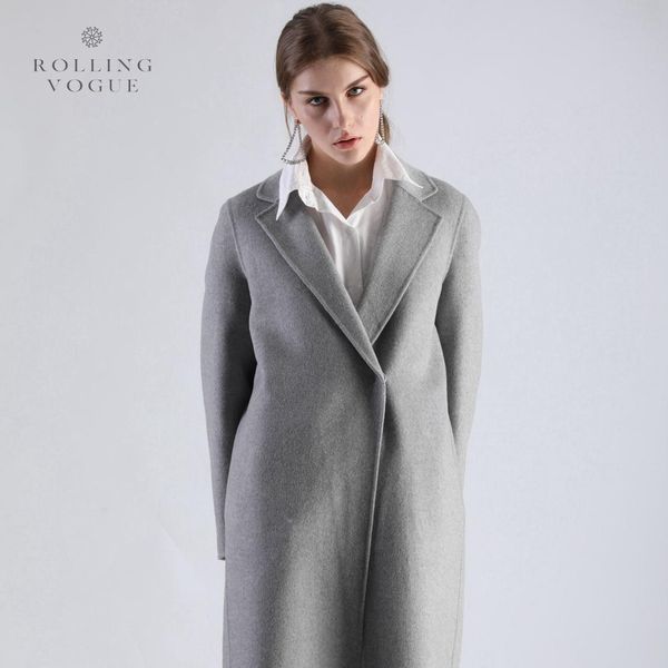 

new 2019 winter warm grey long cashmere coat women elegant ol woolen cocoon oat luxury wool blends streetwear, Black