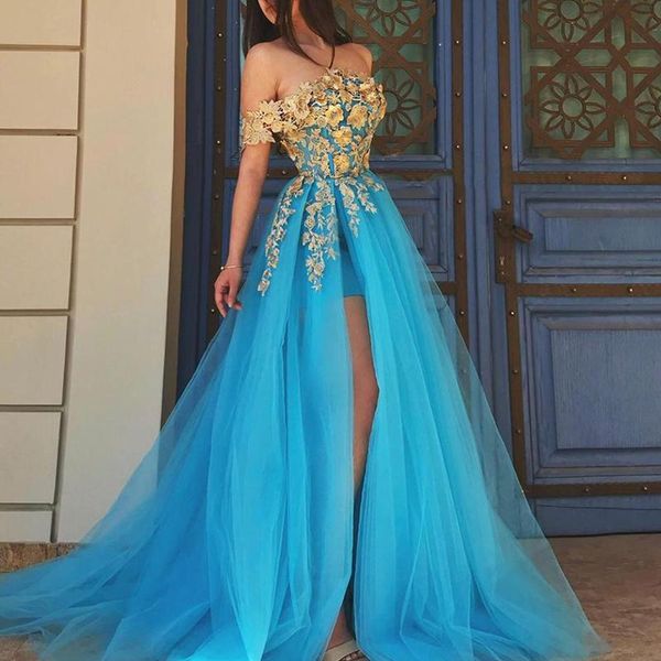 

romantic evening dresses long 2021 gold lace appliques a line prom dresses front slit plus size party formal dress p143, Black;red
