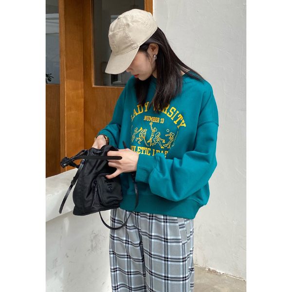 

luckyyy hanfeng напечатанный круглый шейный свитер для женщин 2021 новая женская одежда bm свободный матовый пуловер для женщин, Black