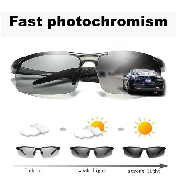 

pchromic sunglasses men polarized driving chameleon glasses male change color sun glasses day night vision driver's eyewear, White;black