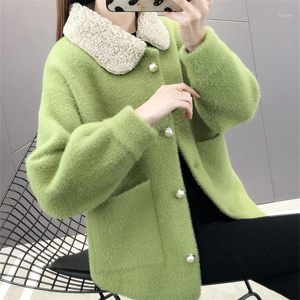 

short imitation mink fleece sweater women 2020 autumn winter fashion new loose long-sleeved knitted cardigan trend 2911, White
