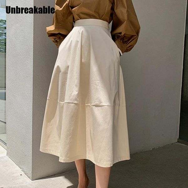 

skirts autumn winter elegant elastic high waist women mid-length 2021 fashion loose solid female a-line, Black