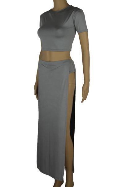 

womens fashion dressgray two-piece split nightclub navel dress 35n7, Black;gray