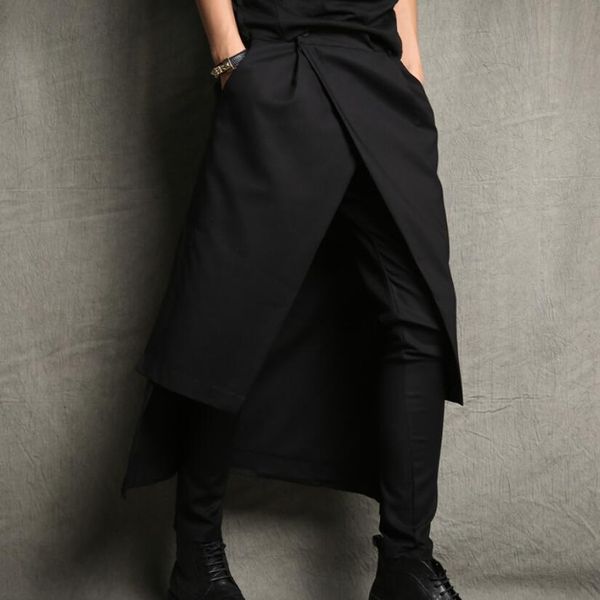 

2021 two nightclub pieces stage attire of hip hop men long pants slim fit culottes corridors 3bhv, White;black