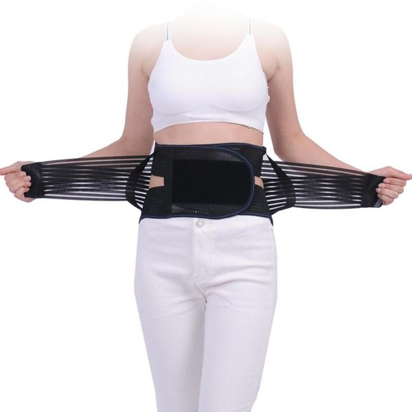 

waist support compression lower back brace pain lumbar workout sports trimmer belt gift 3 pads for men women, Black;gray