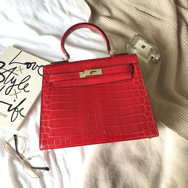 

the same high-end classic womens leather bags crocodile pattern cowhide kaili one-shoulder handbag for bride, Black;red