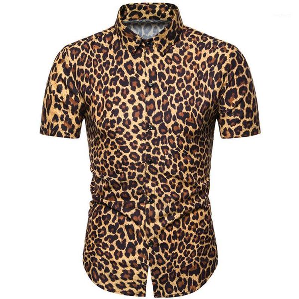 

2020 summer fashion new men's casual boutique short sleeve leopard slim lapel nightclub refreshing shirt1, White;black