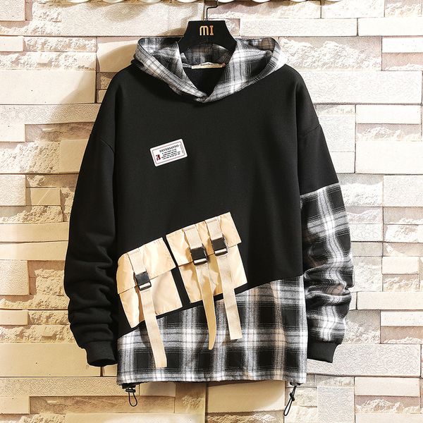 

2021 new japan casual spring autumn black white hoodie sweatshirt men's thick fleece style hip hop high streetwear patchwork rz7y