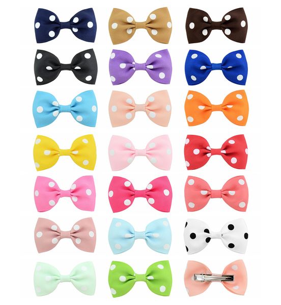 

cute colors baby hair clips bow girls boutique hair accessories polka dot grosgrain ribbon bow clip for baby hairpins barrettes, Slivery;white