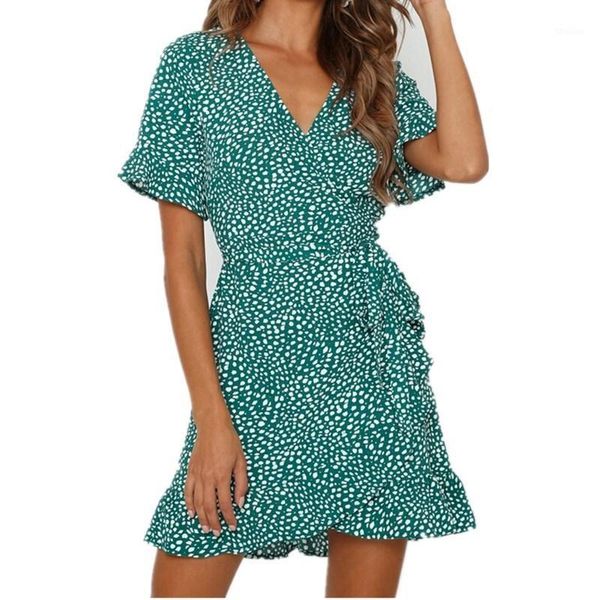 

casual dresses women summer dress boho chiffon party evening beach short sleeve floral print mini sundress vestidos1, Black;gray