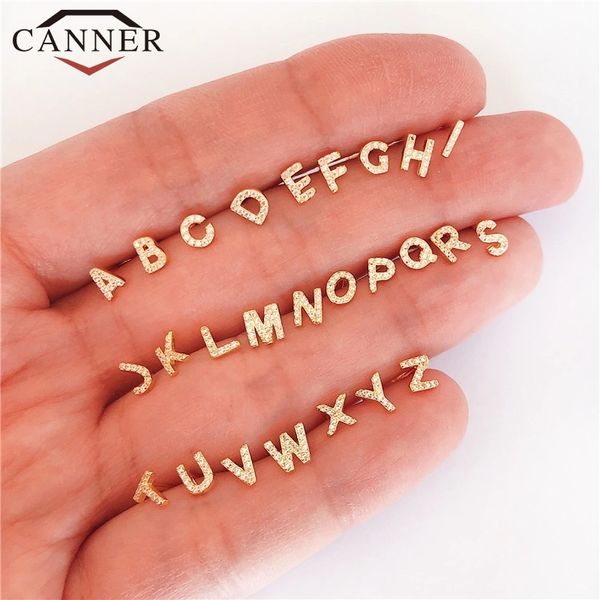

1 pair of cute mini 925 sterling geometric english letters stud earrings for women gold silver alphabet zircon studs q1219, Golden;silver