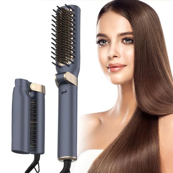 

hair brushes foldable straightener brush straightening iron negative ion comb ptc fast heating 4 temp settings curler, Silver