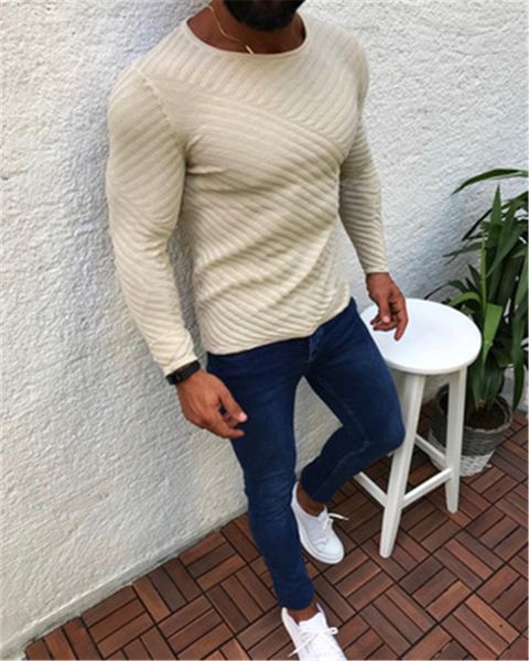

man solid color knitting sweaters fashion trend long sleeve round neck pullover sweater male spring new skinny casual bottoming knitted top, White;black