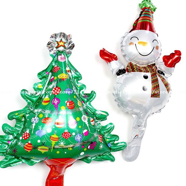 

10pcs lot mini christmas tree and snowman helium balloon christmas party decorative aluminum balloon balloon toy wmtsad