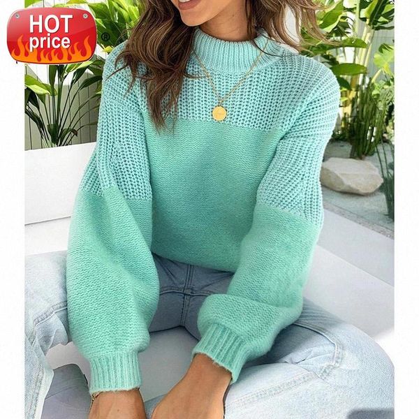 

miyouj patchwork pullover casual knitwear women winter 2020 sweater clothes solid color turtleneck women pink pullovers woman #b49r, White