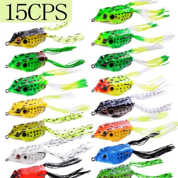 

15pcs/lot frog soft fishing lures double hooks 6g 13g 15g water ray frog artificial minnow crank soft bait fishin jllybd