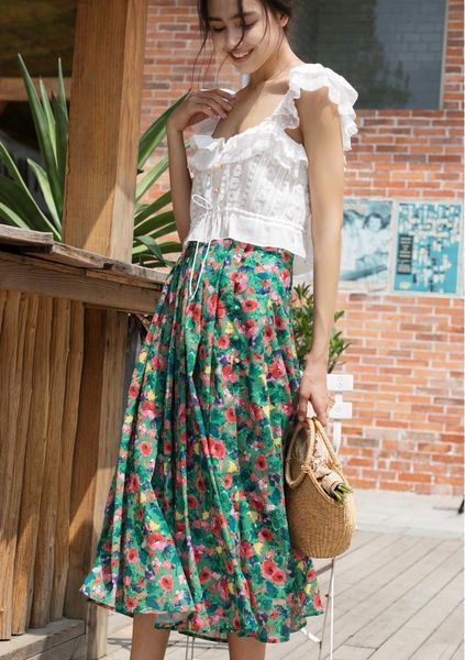 

skirts women skirt spring summer small fresh floral long slit midi, Black