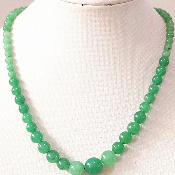 

natural stone green chalcedony jades 6-14mm round beads diy chain necklace for women elegant jewelry 18inch b621, Silver