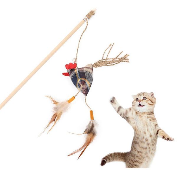 

pet toy cat teaser wand interactive cock shape fake feather cat teaser toy pet play toy cat interactive qylwhb