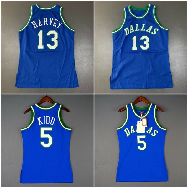 

vintage men's 5 jason kidd 13 harvey champion mitchell & ness 94 95 basketball jerseys 100% sewing embroidery blue jersey customization, Black
