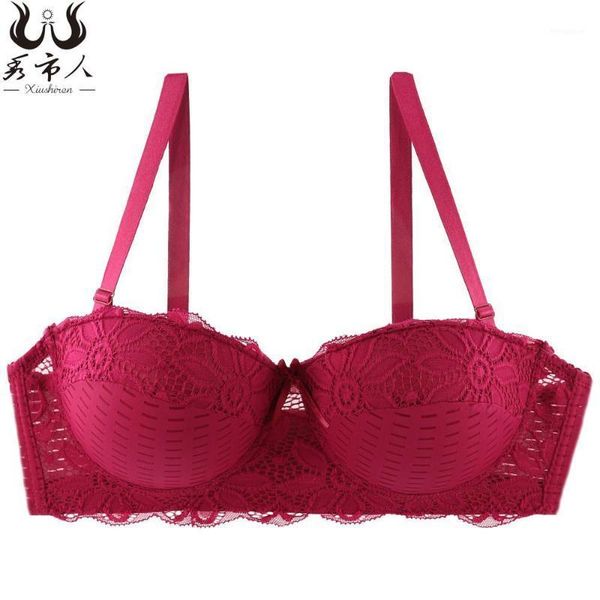 

new half cup bra french women's lace underwear large size gathered c cup bra1, Red;black