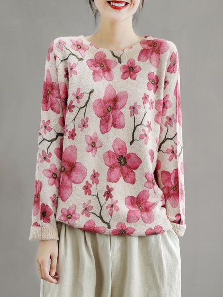 

sweet pullovers knitted sueter mujer women's long sleeve o-neck vintage art casual pirnted women sweater autumn outerwear kg-388, White;black