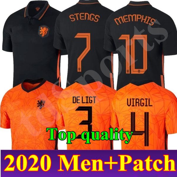 

2020 men netherlands soccer jersey 20 21 holland home virgil memphis soccer shirts away de jong robben football uniform, Black;yellow