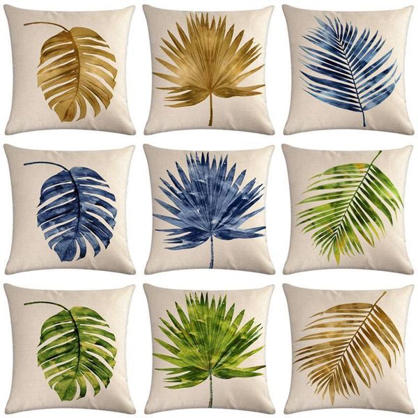 

tropical plant leaves decorative cotton linen cushion cover pillow pillowcase 45*45 throw pillow home decor pillowcover 406071