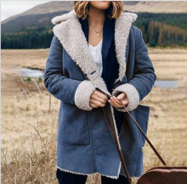 

2020 european and american autumn new product lapel long-sleeved plush jacket1, Black;brown