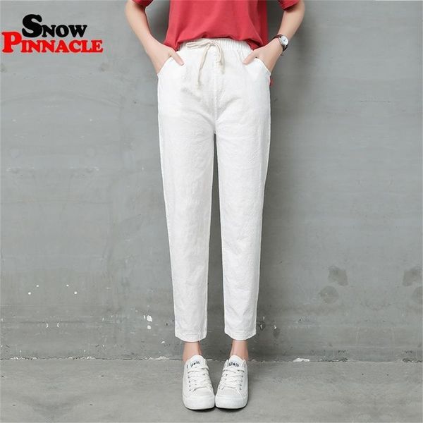 

women pants casual solid spring summer cotton linen lady ankle -length capris trousers pencil pants s-xxl lj200813, Black;white