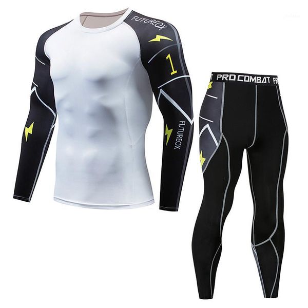 

compressed men's fitness suits gym sportswear long-sleeved t-shirts and trousers running basketball mma rashguard1, Gray