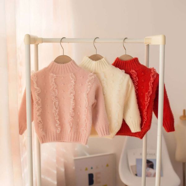 

sweater mmtkids 2020 winter girls children's solid lace plush thickened y443, Blue