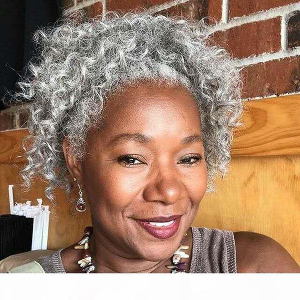 

salt and pepper fabao chignon high puff afro curly human hair ponytail hair extensions with two clips slivery grey pony tail, Black