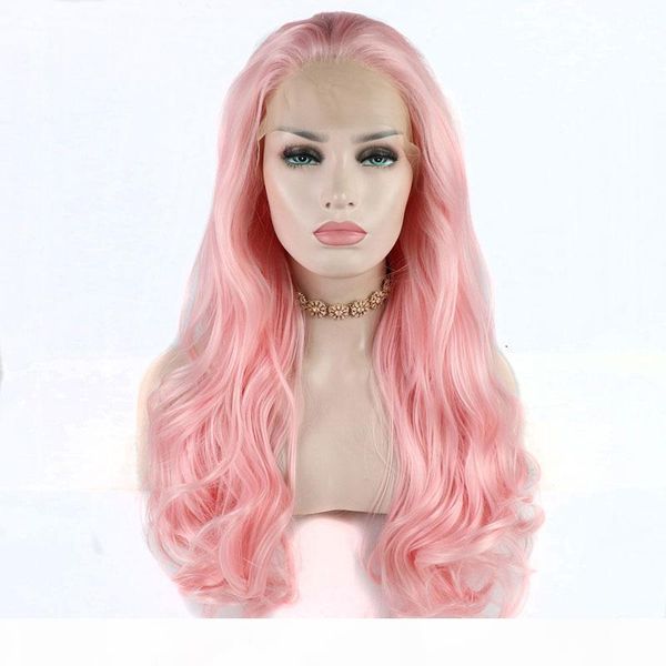 

pink lace wigs heat resistant fiber hair lacefront glueless body wave glueless pink synthetic lace front wig for white women, Black;brown