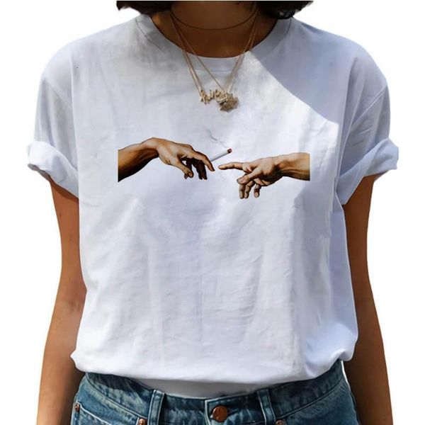 

new michelangelo the creation harajuku t shirt women funny cartoon ullzang t-shirt grunge fashion tshirt graphic tees female, White