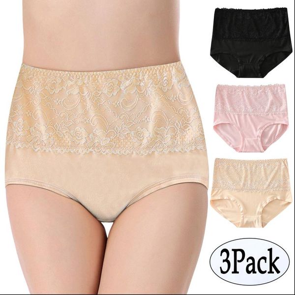 

25# women's large size breathable embroidery briefs lace-side high-waisted patchwork women's soft panties lenceria femenina, Black;pink