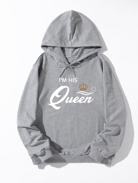 

crown and slogan print drawstring hoodie 52lh#, White;black