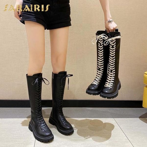 

sarairis 2021 fashion ins thick heels female warm boots woman shoes skidproof cross-tied decoration zip shoes ladies, Black