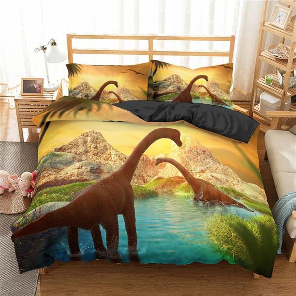 

3d animal printed bedding set dinosaur bed duvet cover pillowcase comfortable microfiber single  double bedclothes