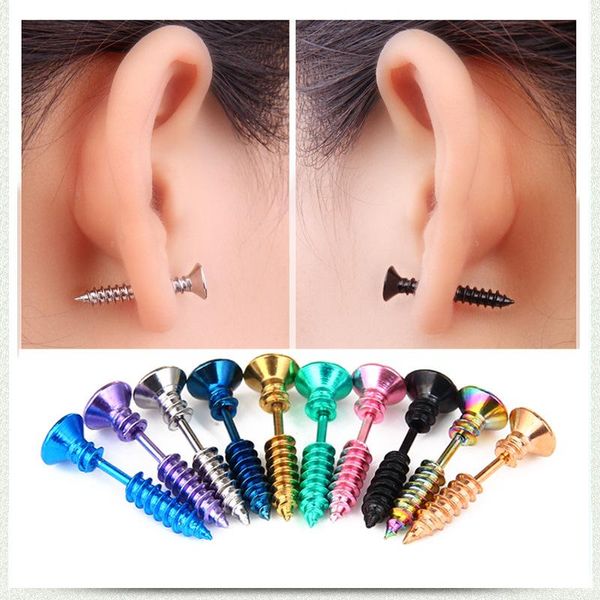 

stud exaggerated screw-shaped stainless steel earrings cool double-sided alternative earring piercing fun 2021 personal fashion, Golden;silver