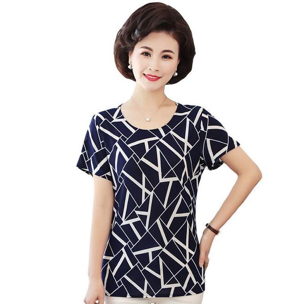 

2020 middle-aged women summer tees ladies short mother's t shirt women's t-shirt silk female tshirt women clothes plus size, White